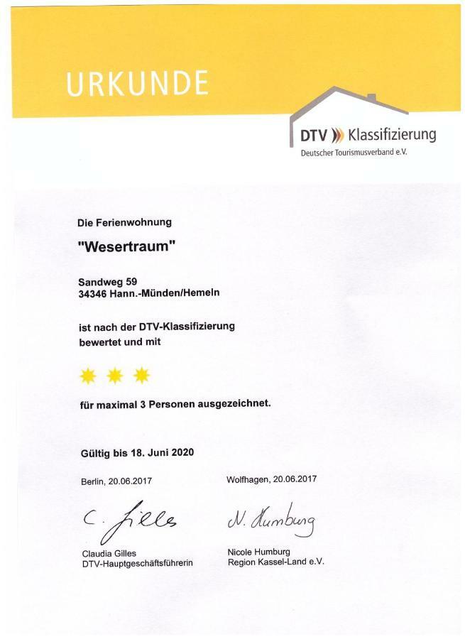 Ferienwohnung Wesertraum Hannoversch Münden Exterior foto